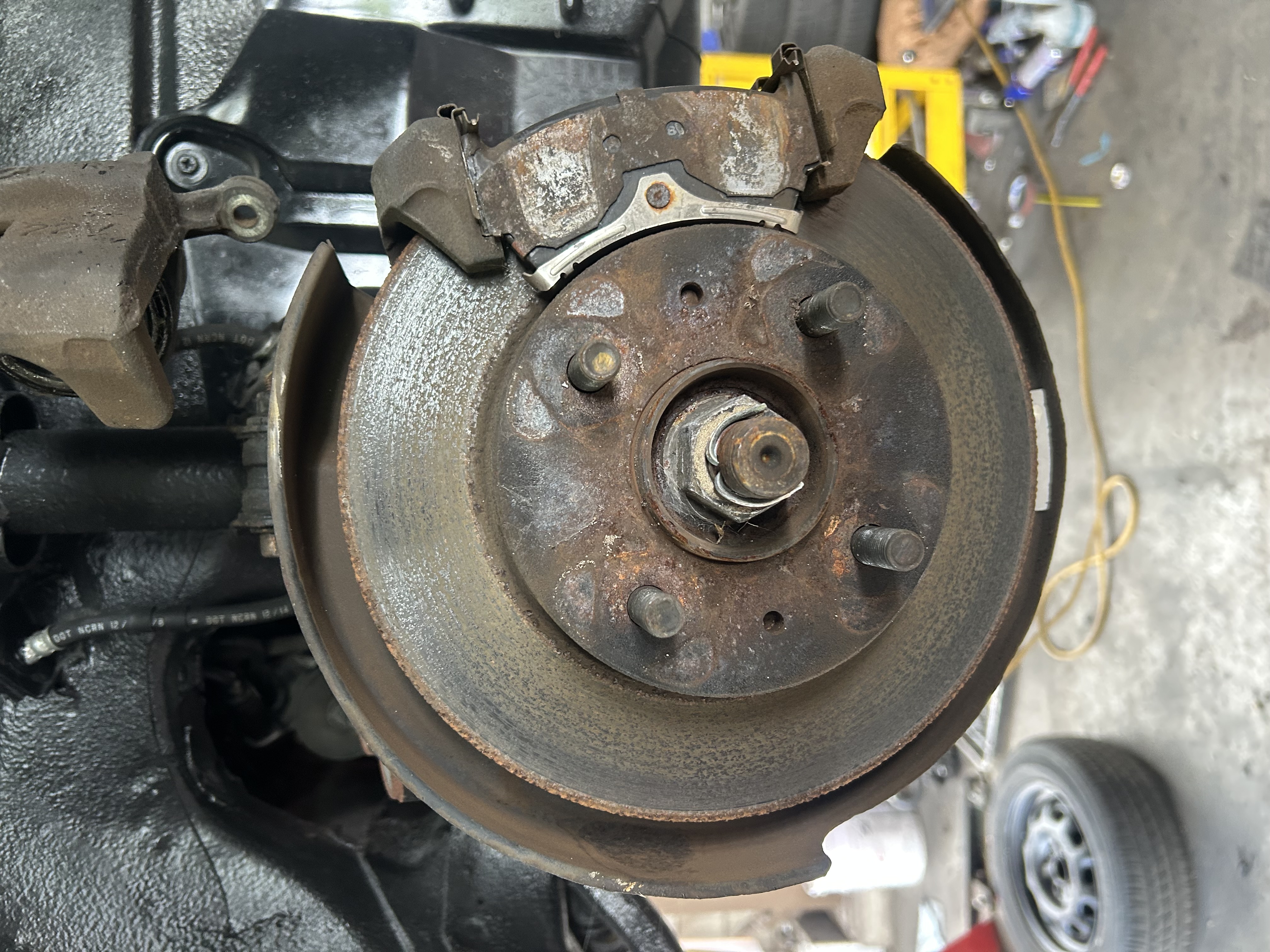 Front brake assembly during inspection