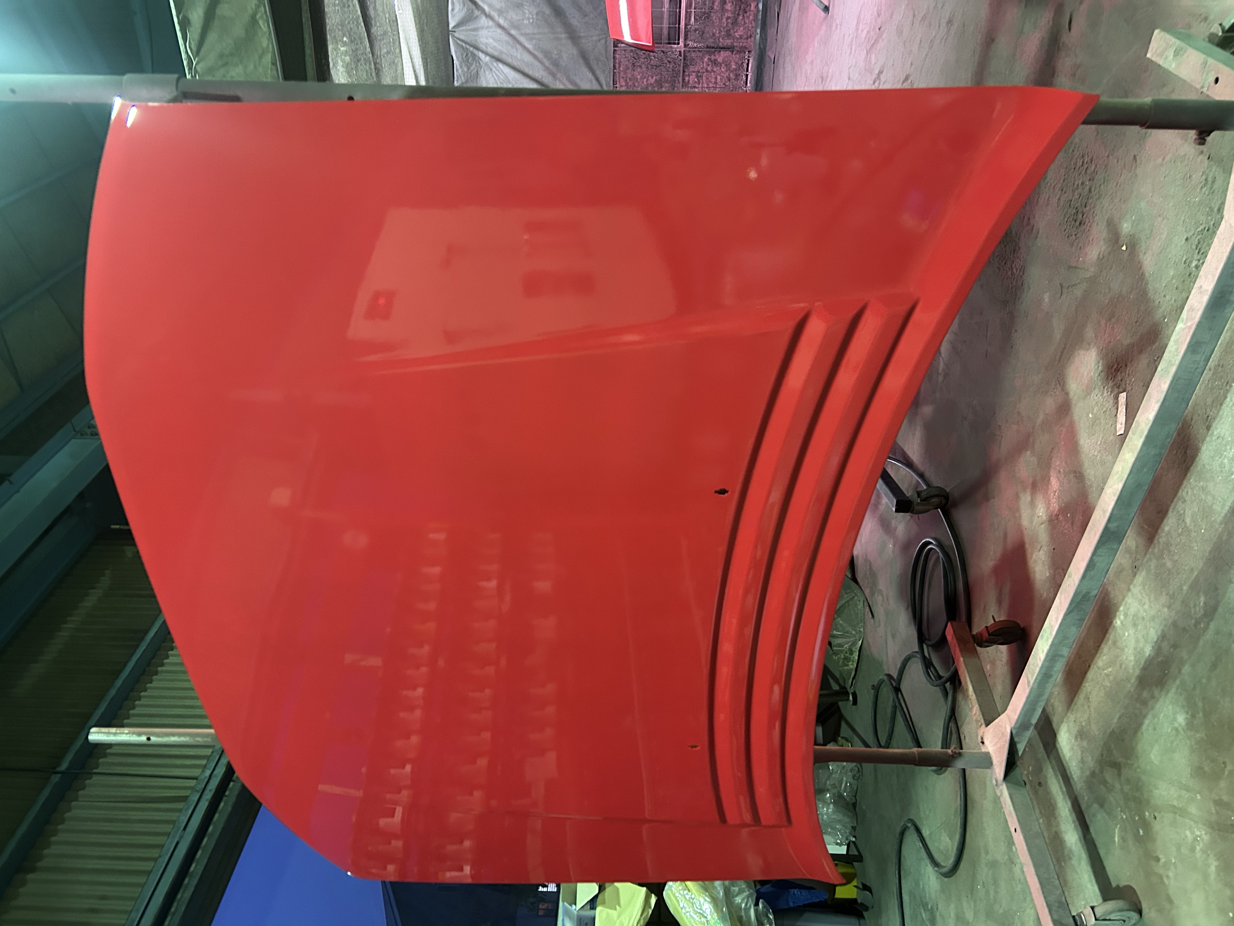 Freshly painted hood outer surface